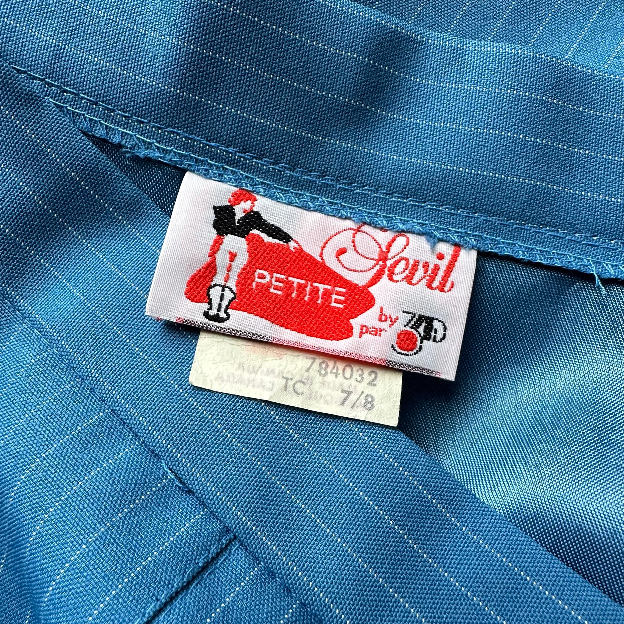 1970s Sky Blue and White Pinstripe Inverted Pleat High-Waisted A-Line Skirt - XS/S