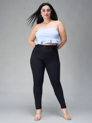 24/7 comfort Women's Black Slim Fit High Rise Acid Wash Stretchable Denim Jeans