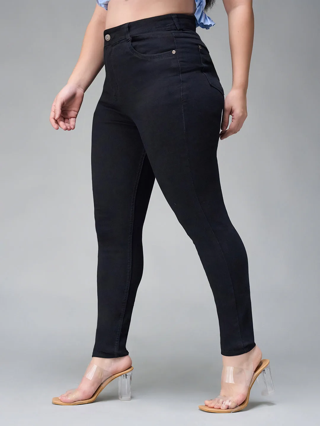 24/7 comfort Women's Black Slim Fit High Rise Acid Wash Stretchable Denim Jeans