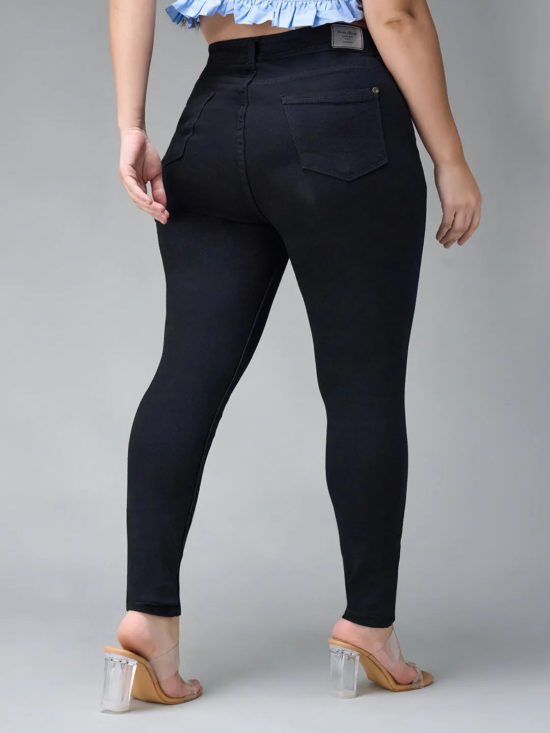 24/7 comfort Women's Black Slim Fit High Rise Acid Wash Stretchable Denim Jeans