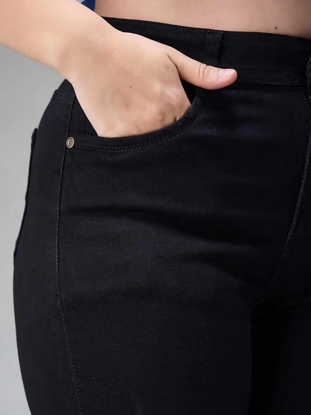 24/7 comfort Women's Black Slim Fit High Rise Acid Wash Stretchable Denim Jeans