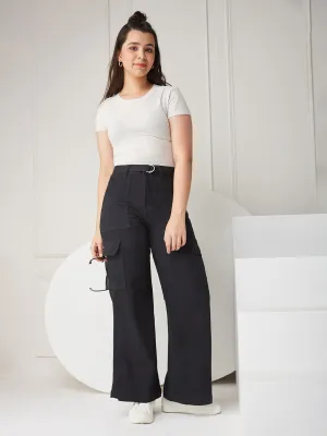 24/7 comfort Women's Black Wide-leg High Rise Stretchable Denim Jeans