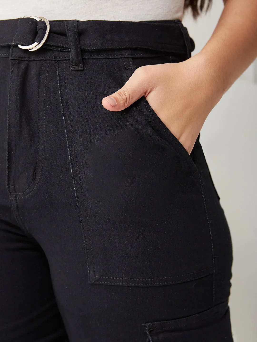 24/7 comfort Women's Black Wide-leg High Rise Stretchable Denim Jeans