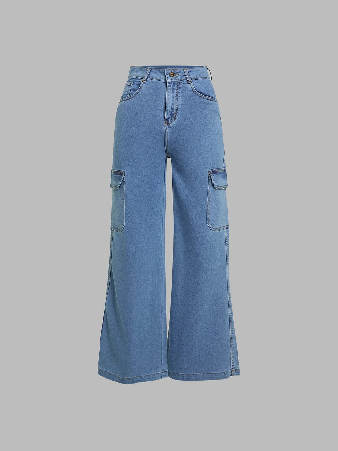 24/7 comfort Women's Blue Wide-Leg High-Rise Heavy Wash Regular-Length Stretchable Cargo Denim Jeans