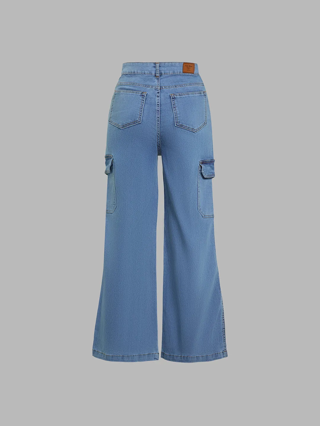 24/7 comfort Women's Blue Wide-Leg High-Rise Heavy Wash Regular-Length Stretchable Cargo Denim Jeans