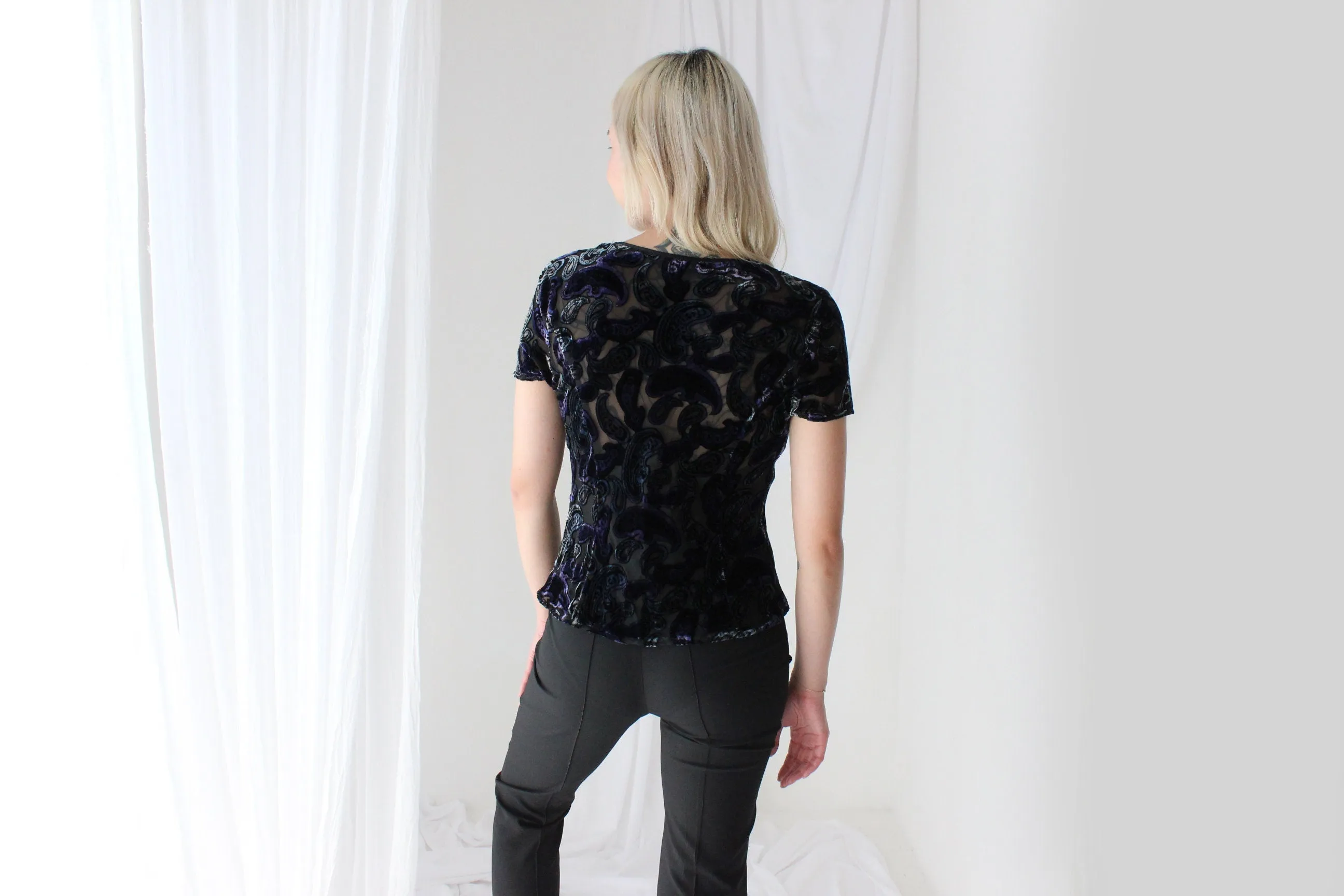 90s Silk Velvet Paisley Burnout Bias Cut Tee