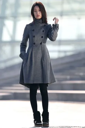 Asymmetrical winter wool coat with pockets C157