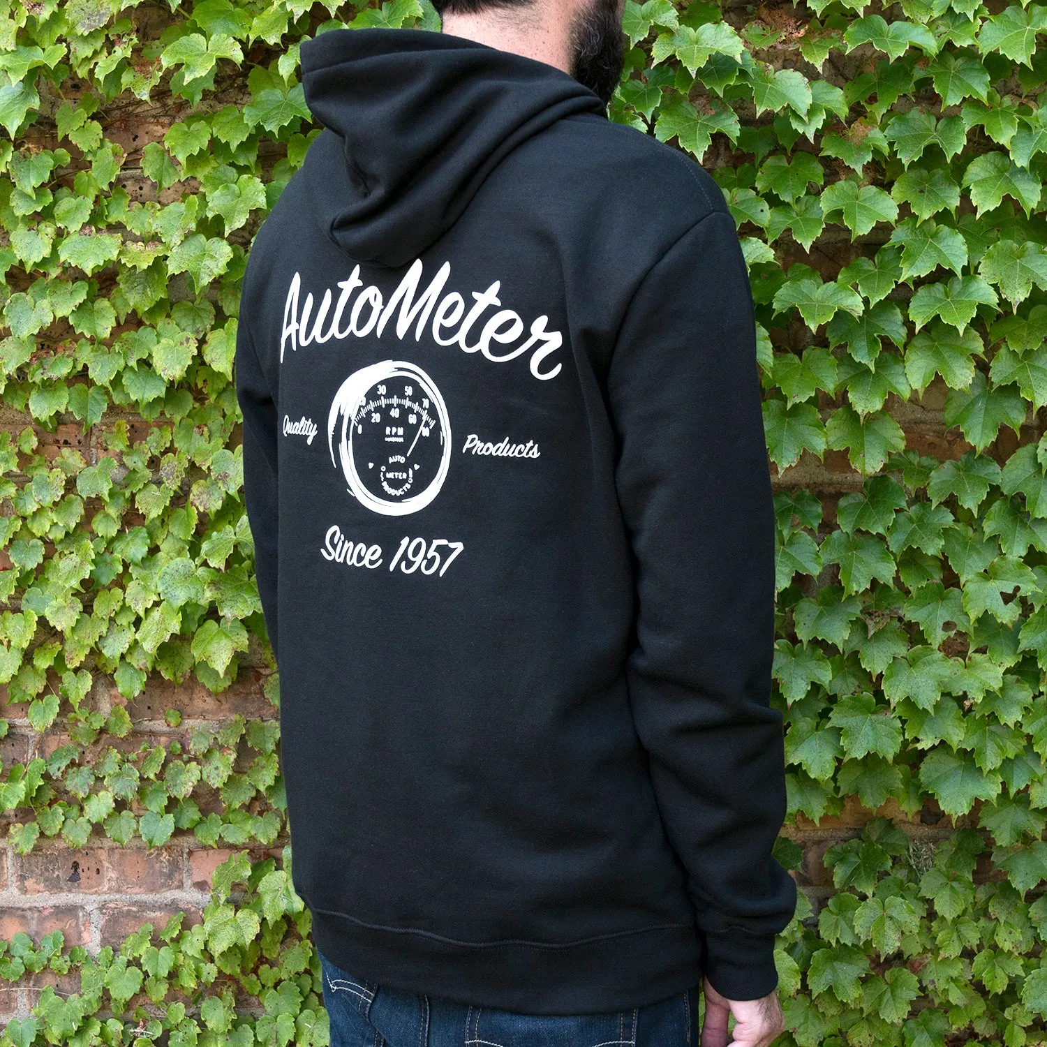 AutoMeter 0448L ZIP HOODIE; ADULT LARGE; BLACK; VINTAGE