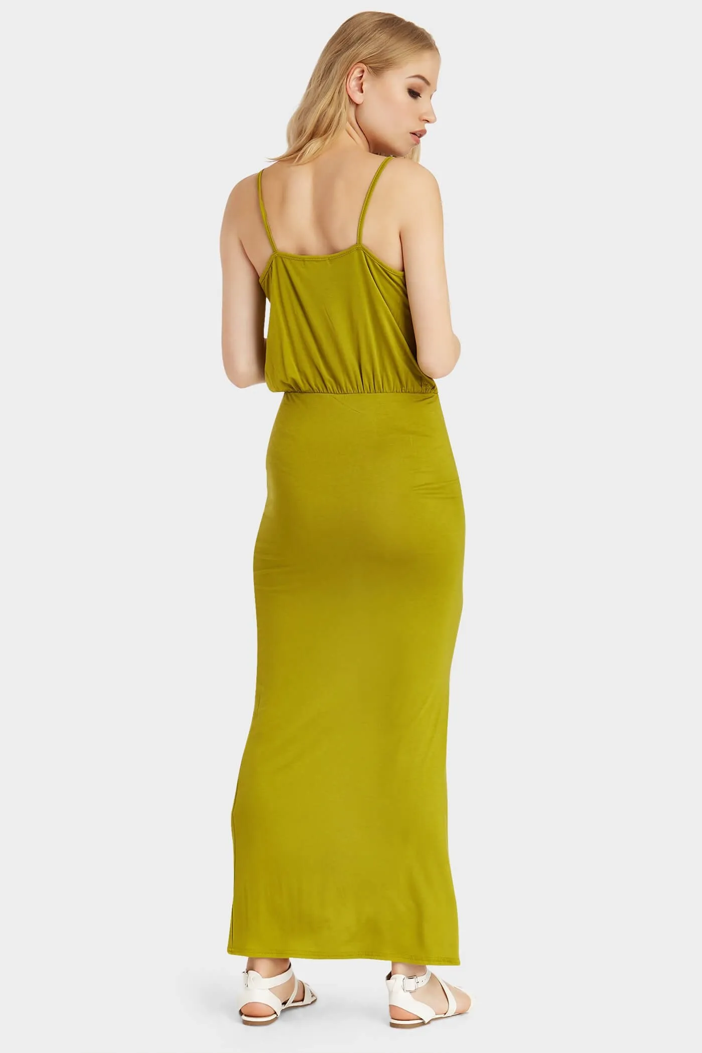 Avocado Wrap Front Side Slit Maxi Dress