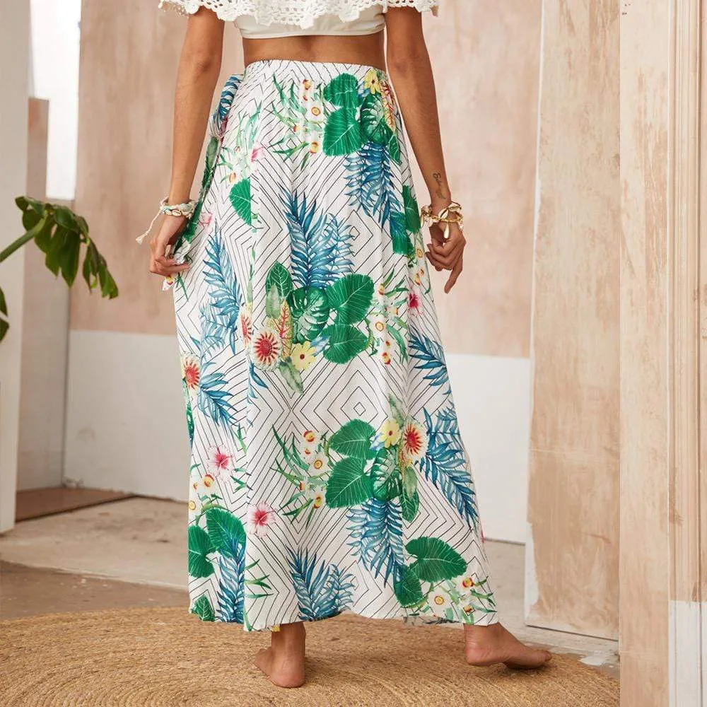 Boho Pleated Skirt with Floral Theme