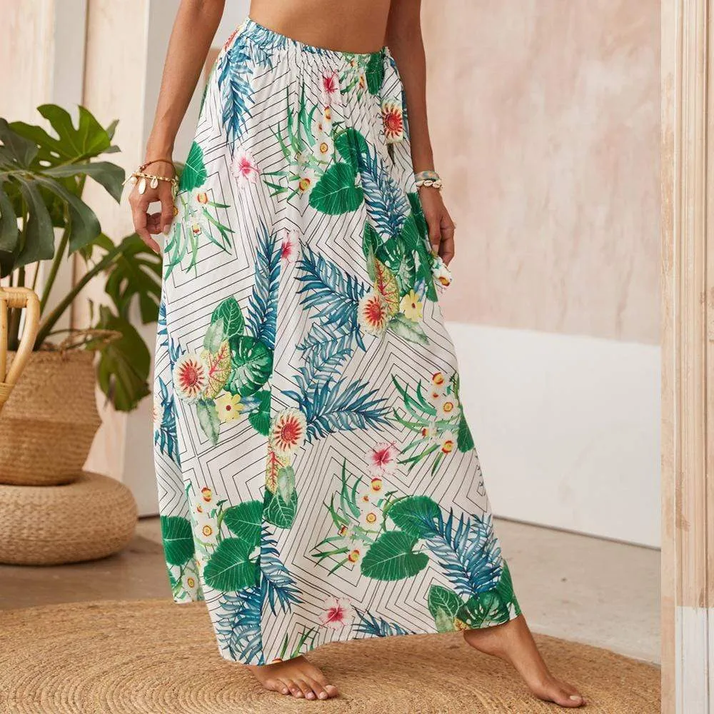 Boho Pleated Skirt with Floral Theme