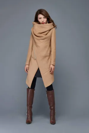 Brown Asymmetrical Winter Wool Coat C959#
