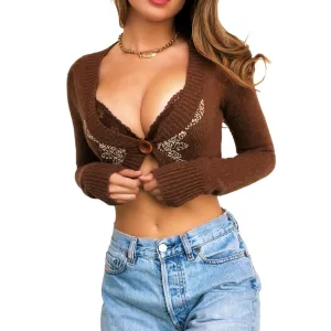 Brown Knit Cropped Cardi Top (XS)