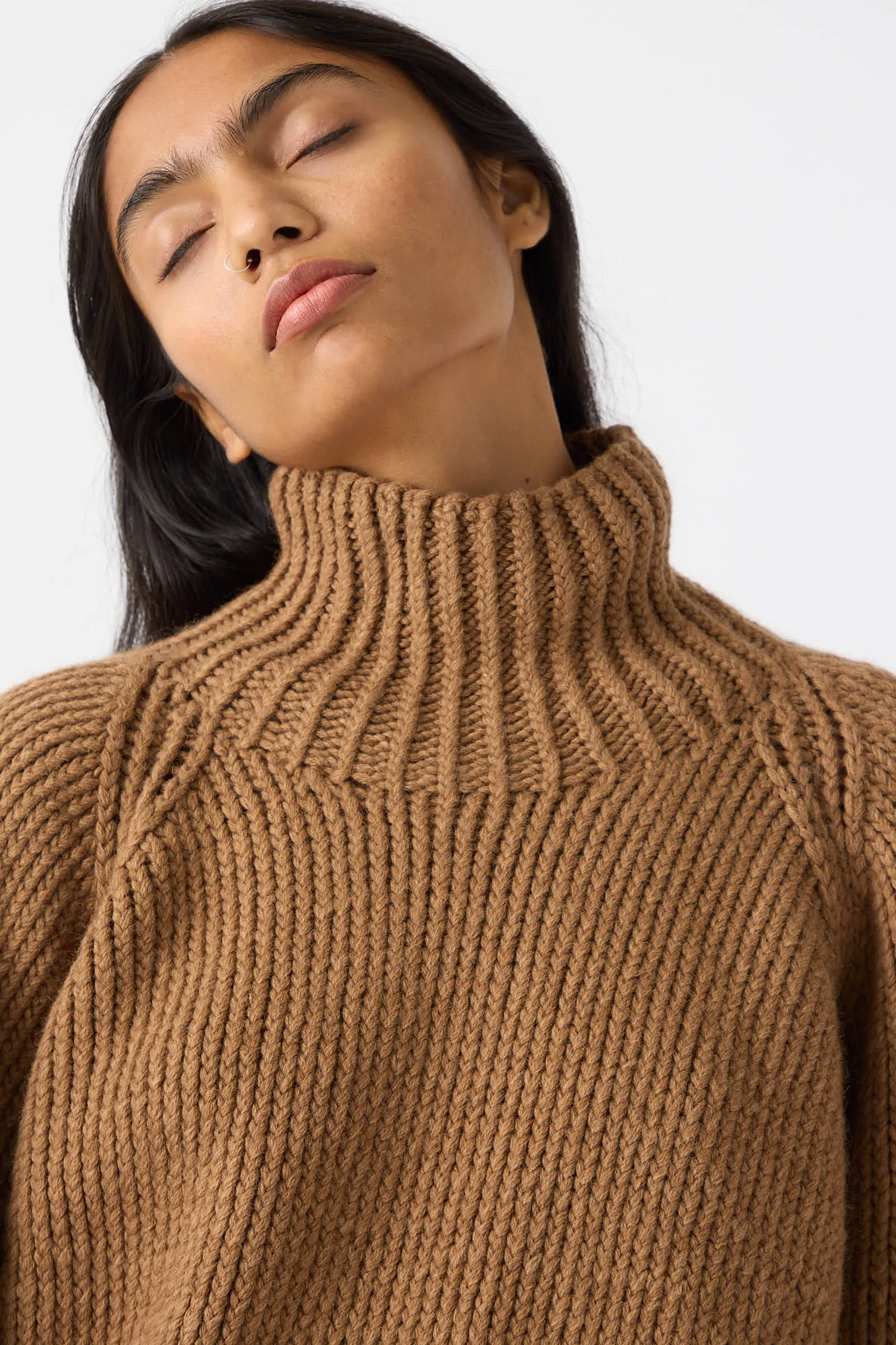 Camel Wool Knit Sweater in Natural