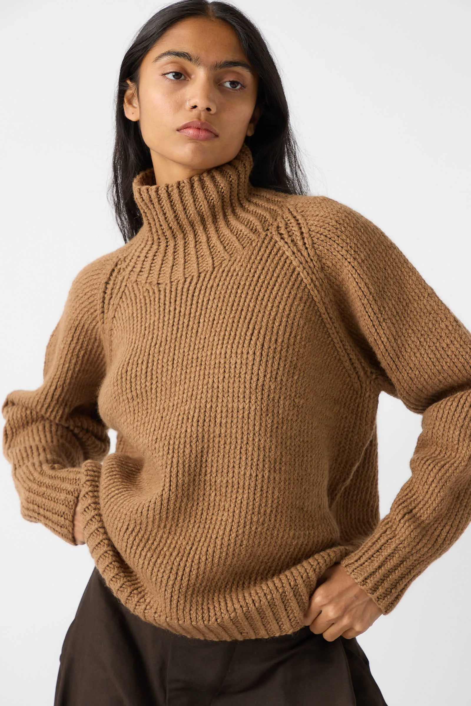 Camel Wool Knit Sweater in Natural