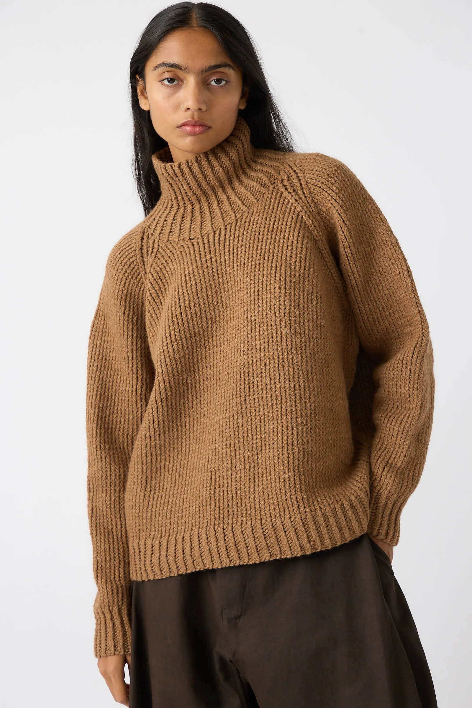 Camel Wool Knit Sweater in Natural