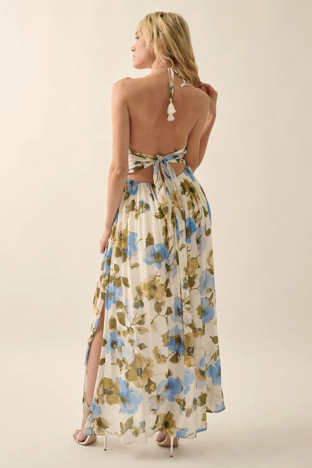 Catalina Tassel Halter Floral Maxi Dress