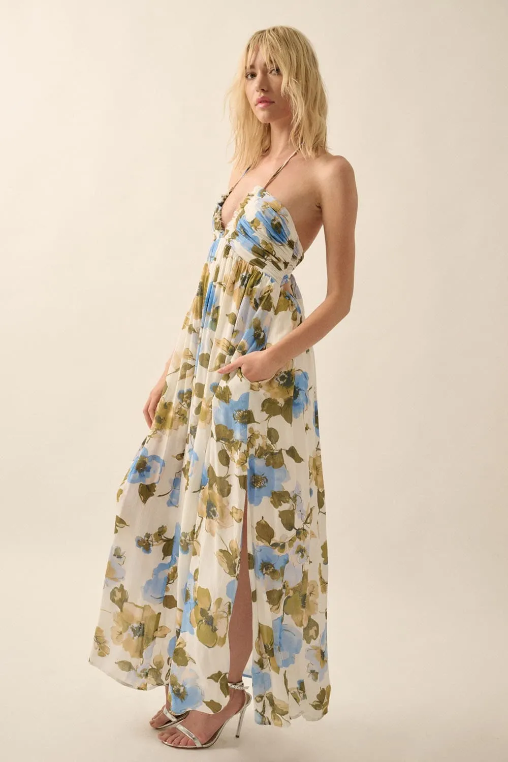 Catalina Tassel Halter Floral Maxi Dress