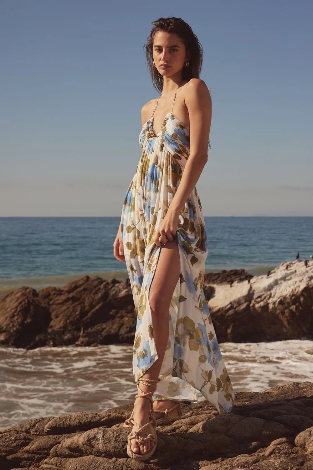 Catalina Tassel Halter Floral Maxi Dress