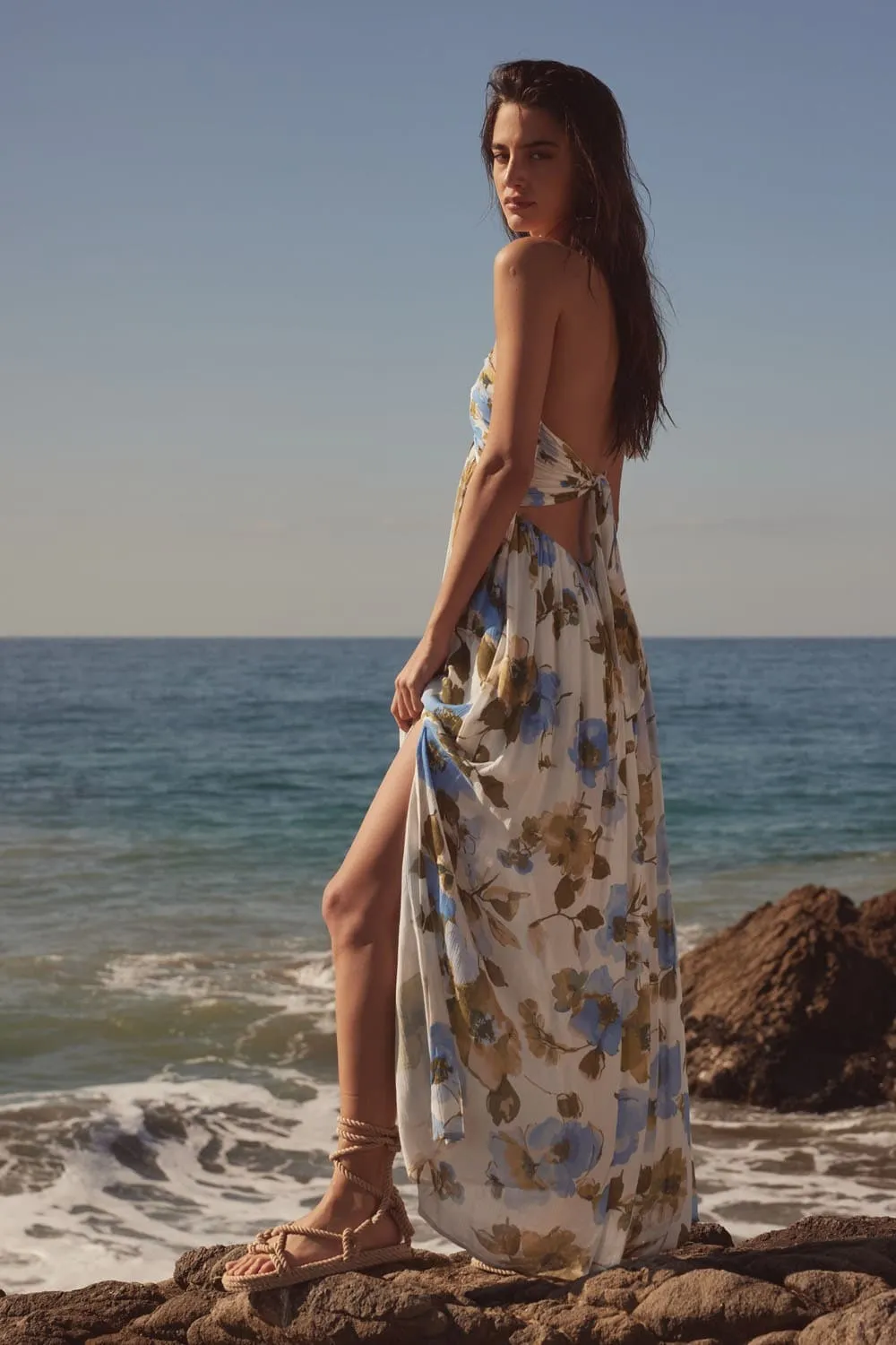 Catalina Tassel Halter Floral Maxi Dress