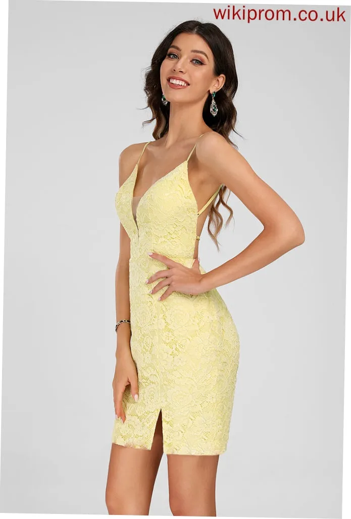 Club Dresses Bodycon Short/Mini Front Split Dress V-neck With Kristin Lace Homecoming