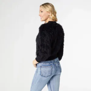 Coco   Carmen | Imani Cable Knit Faux Fur Sweater-Black
