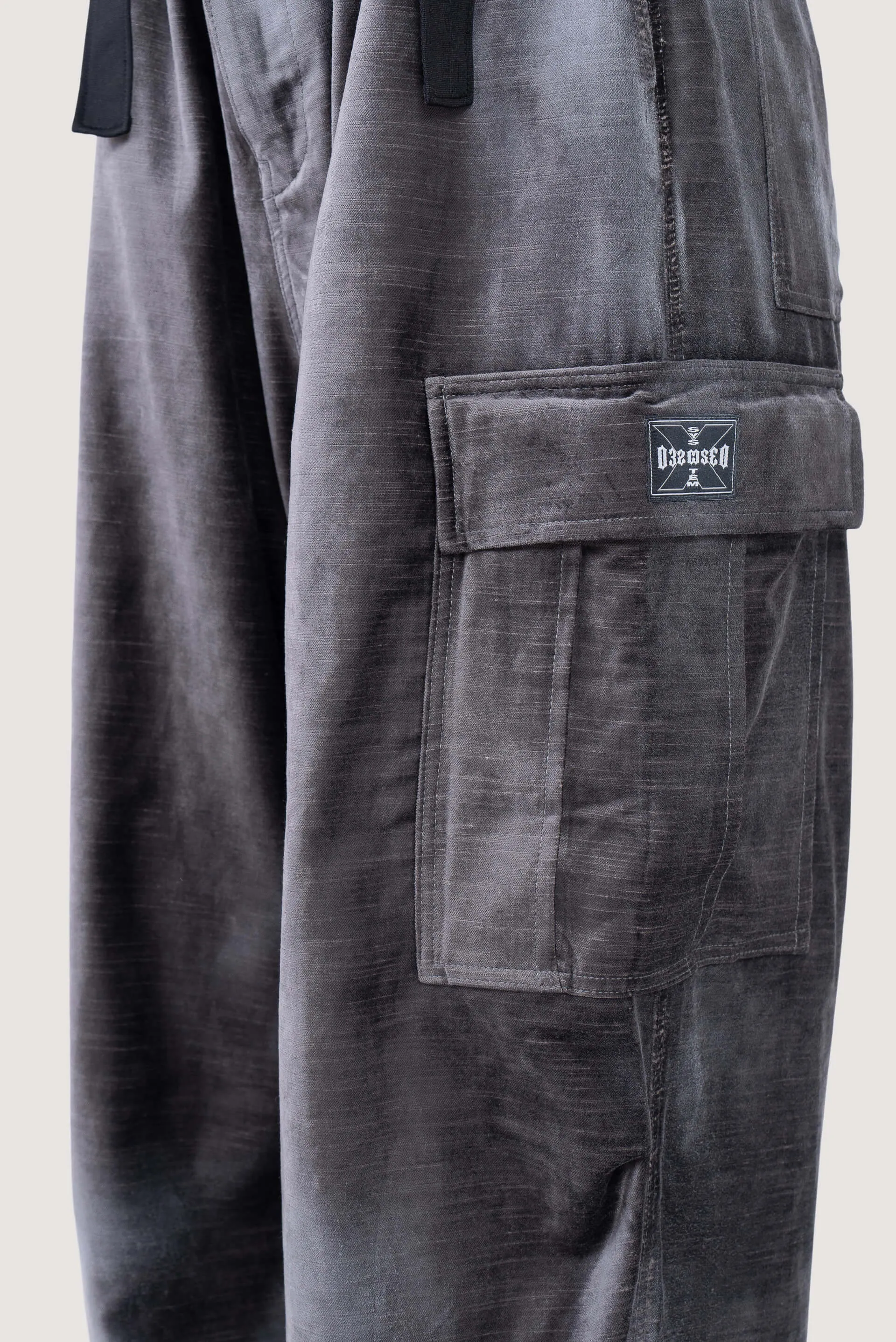 Destressed Oversized Velvet Cargo Pants