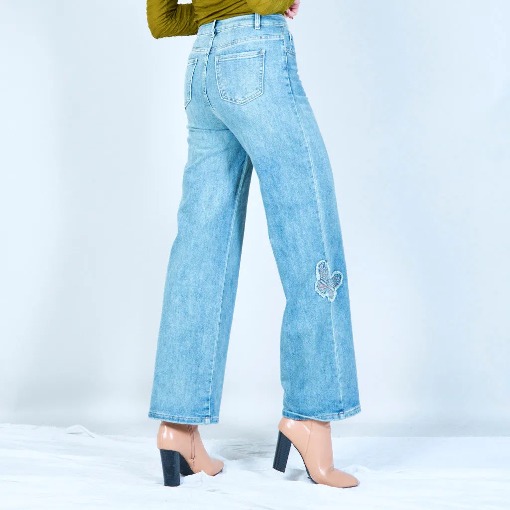 Embellished wide-leg denim jeans wholesale