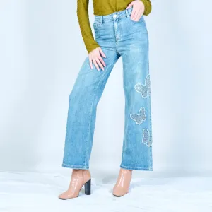 Embellished wide-leg denim jeans wholesale