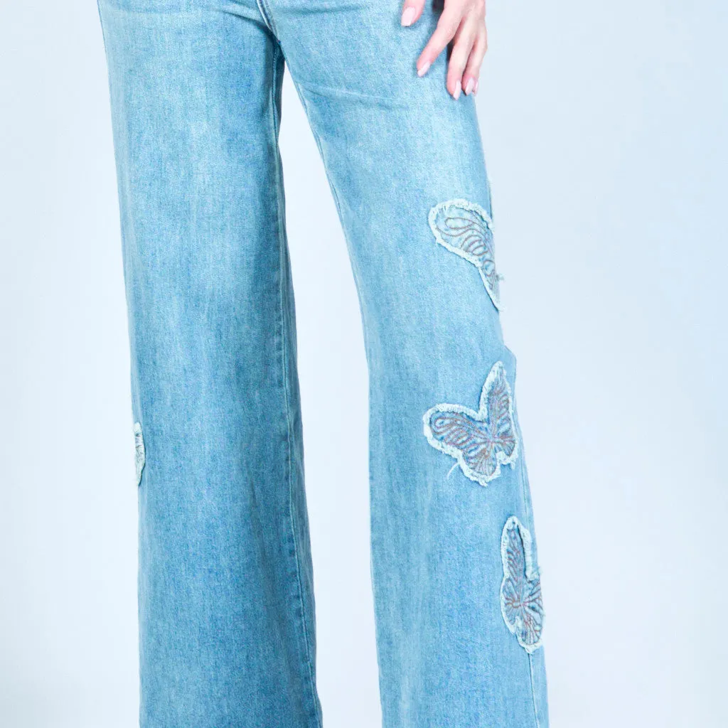 Embellished wide-leg denim jeans wholesale