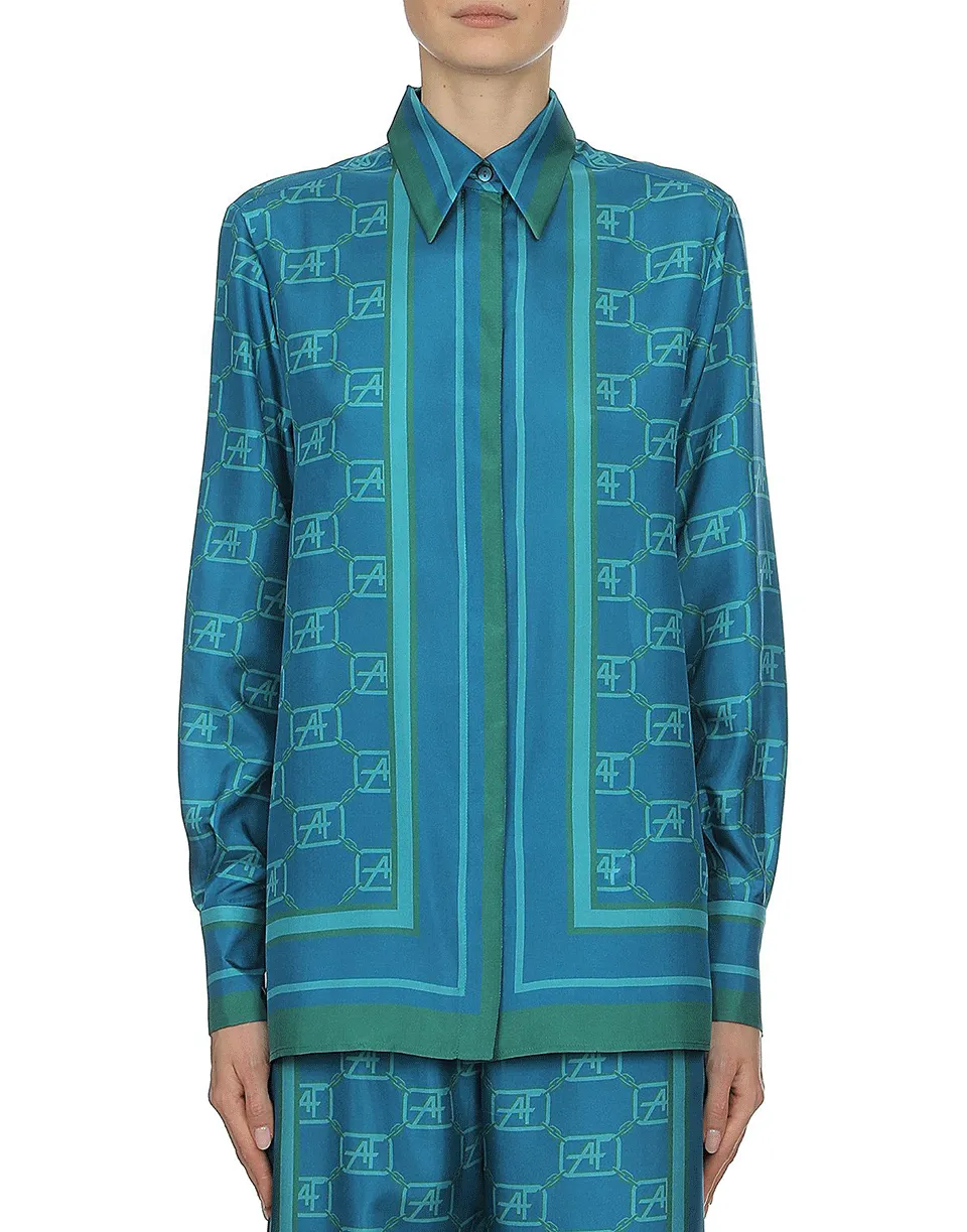 Fantasy Blue AF Silk Printed Blouse