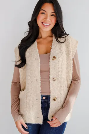 FINAL SALE - Elevated Comfort Oatmeal Fuzzy Knit Sweater Vest