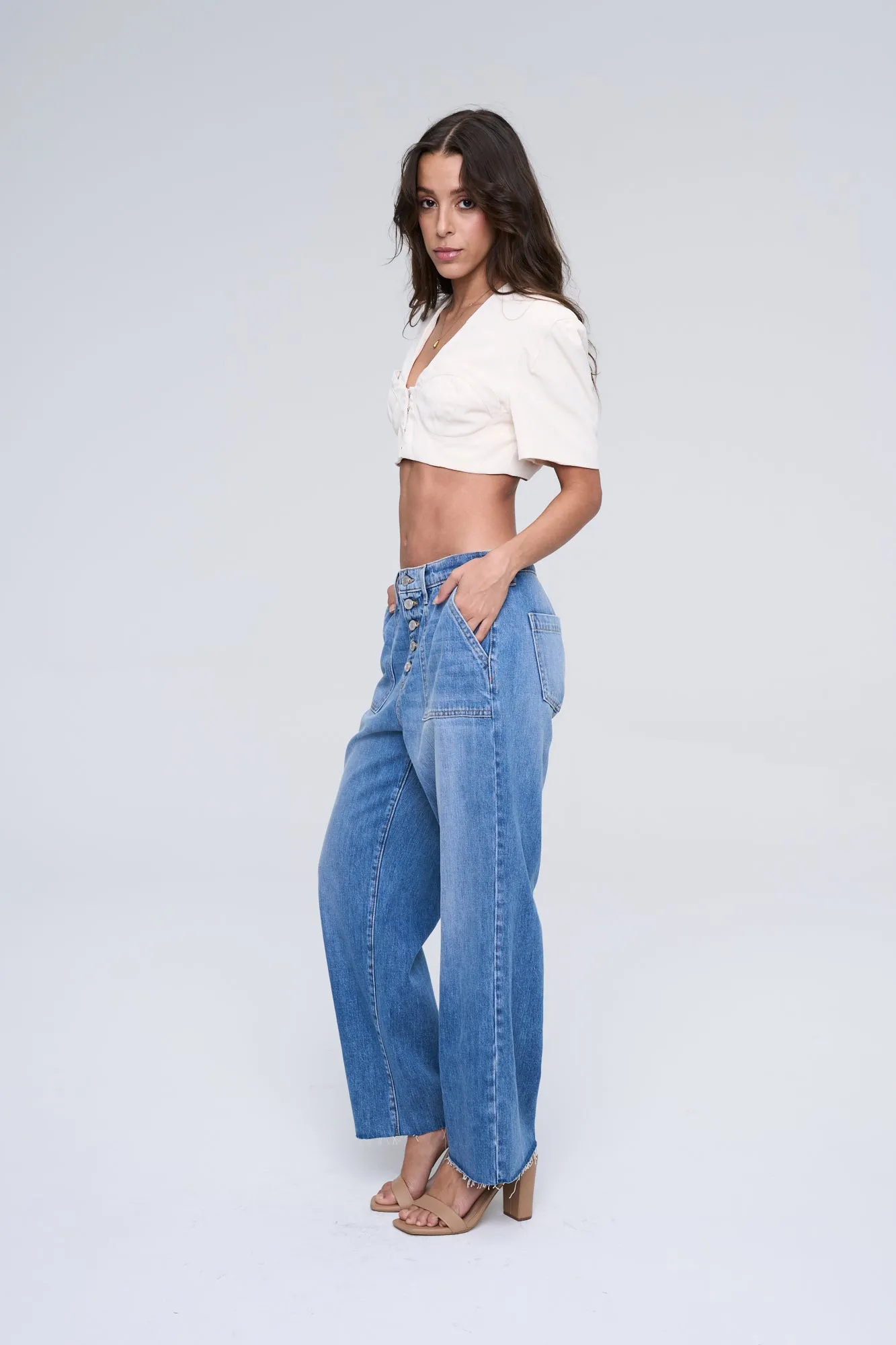 FIVE BUTTON HIGH RISE WIDE LEG W FRONT POCKETS / SP-P12632