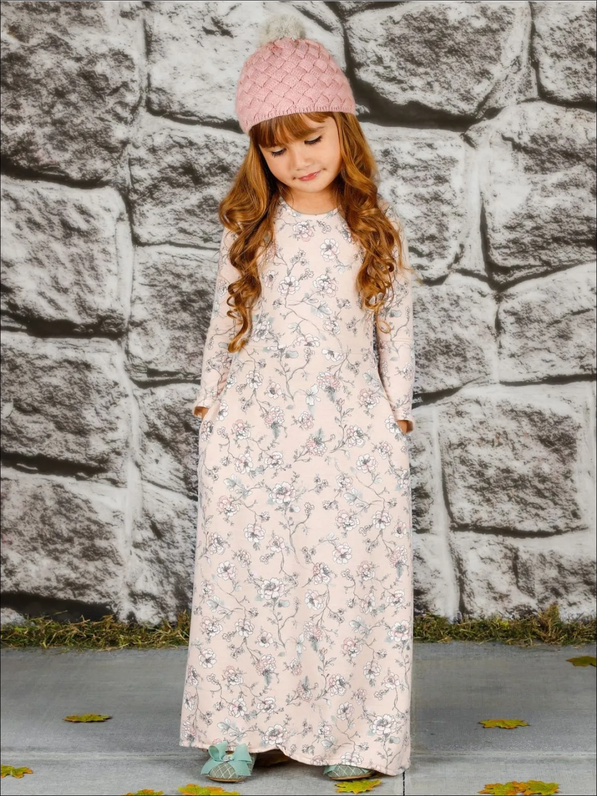 Girls Long Sleeve Floral Maxi Dress
