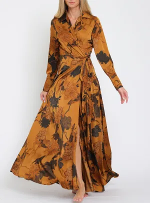 Harvest Festivities Long Sleeve Collar Wrap Maxi Dress