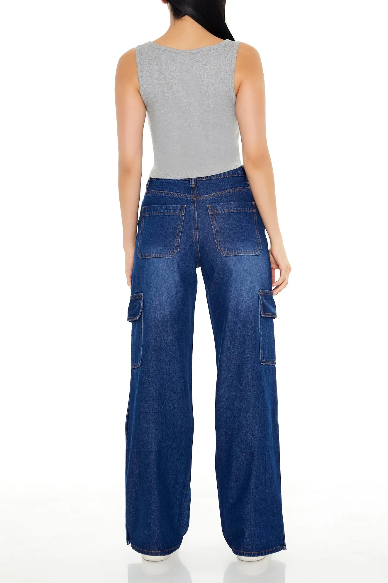 High Rise Buttoned Wide Leg Cargo Jean