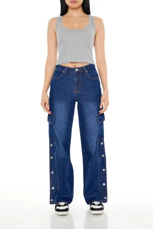 High Rise Buttoned Wide Leg Cargo Jean