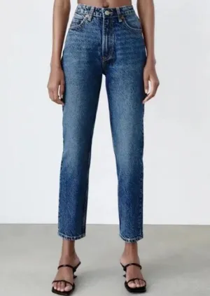 High Rise Cropped Slim Fit Mom Denim Jeans