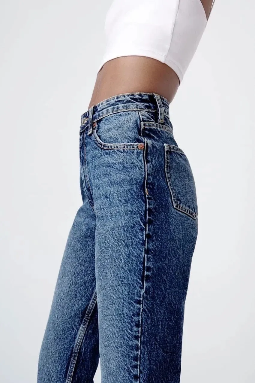 High Rise Cropped Slim Fit Mom Denim Jeans