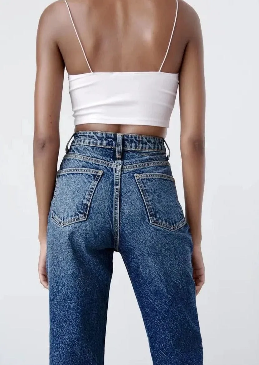 High Rise Cropped Slim Fit Mom Denim Jeans