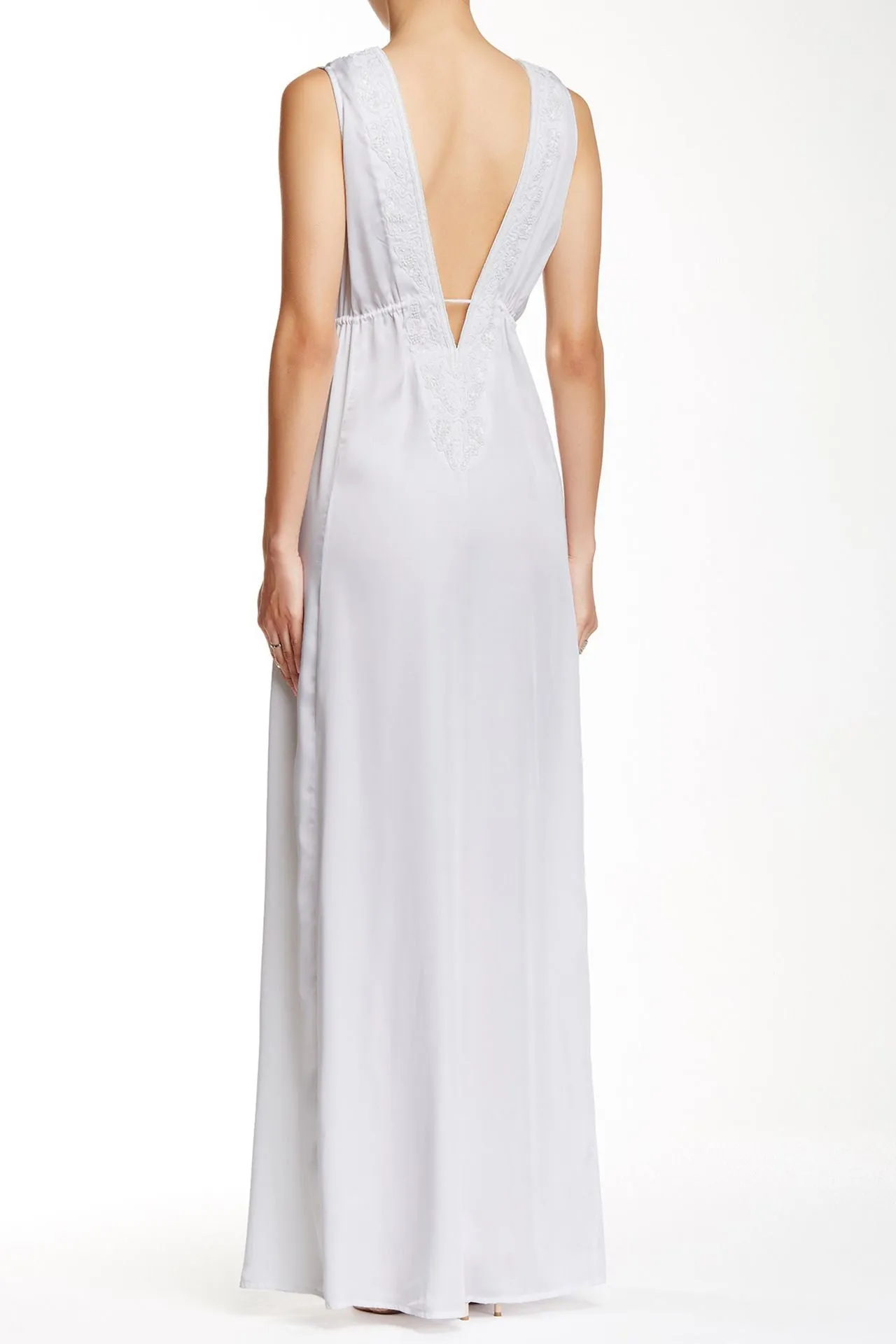 High Slit Long White Silk Dress
