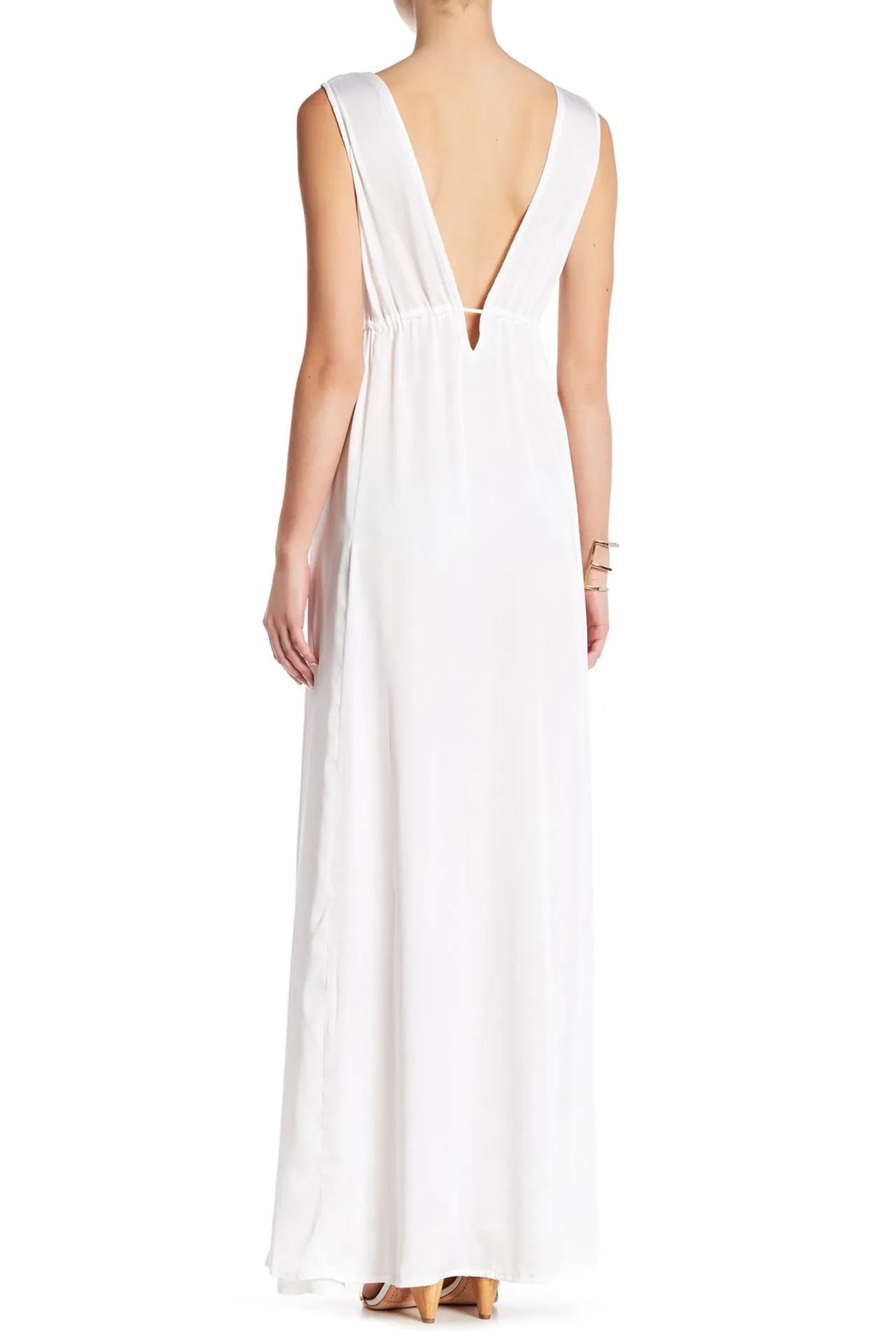 High Slit Long White Silk Dress