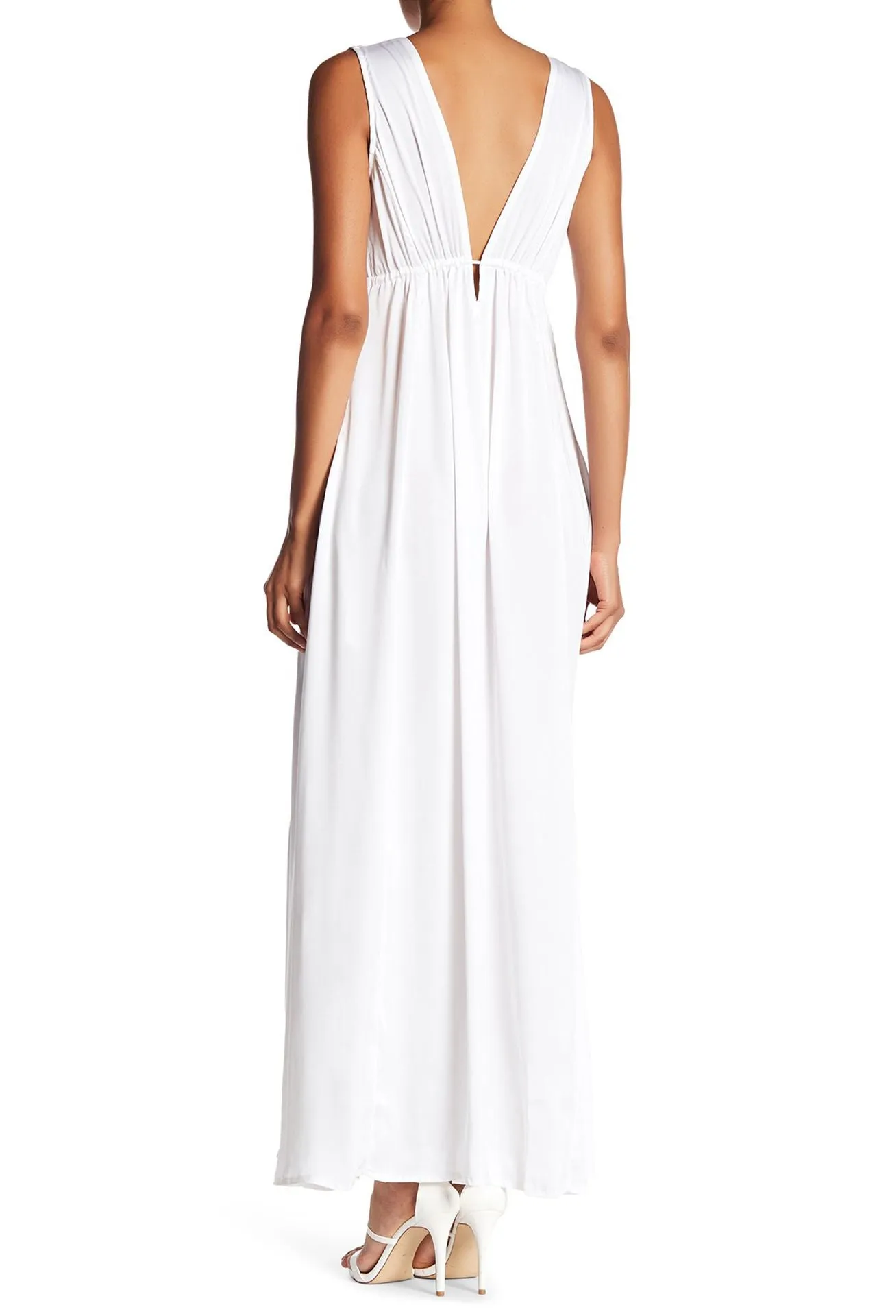 High Slit Long White Silk Dress