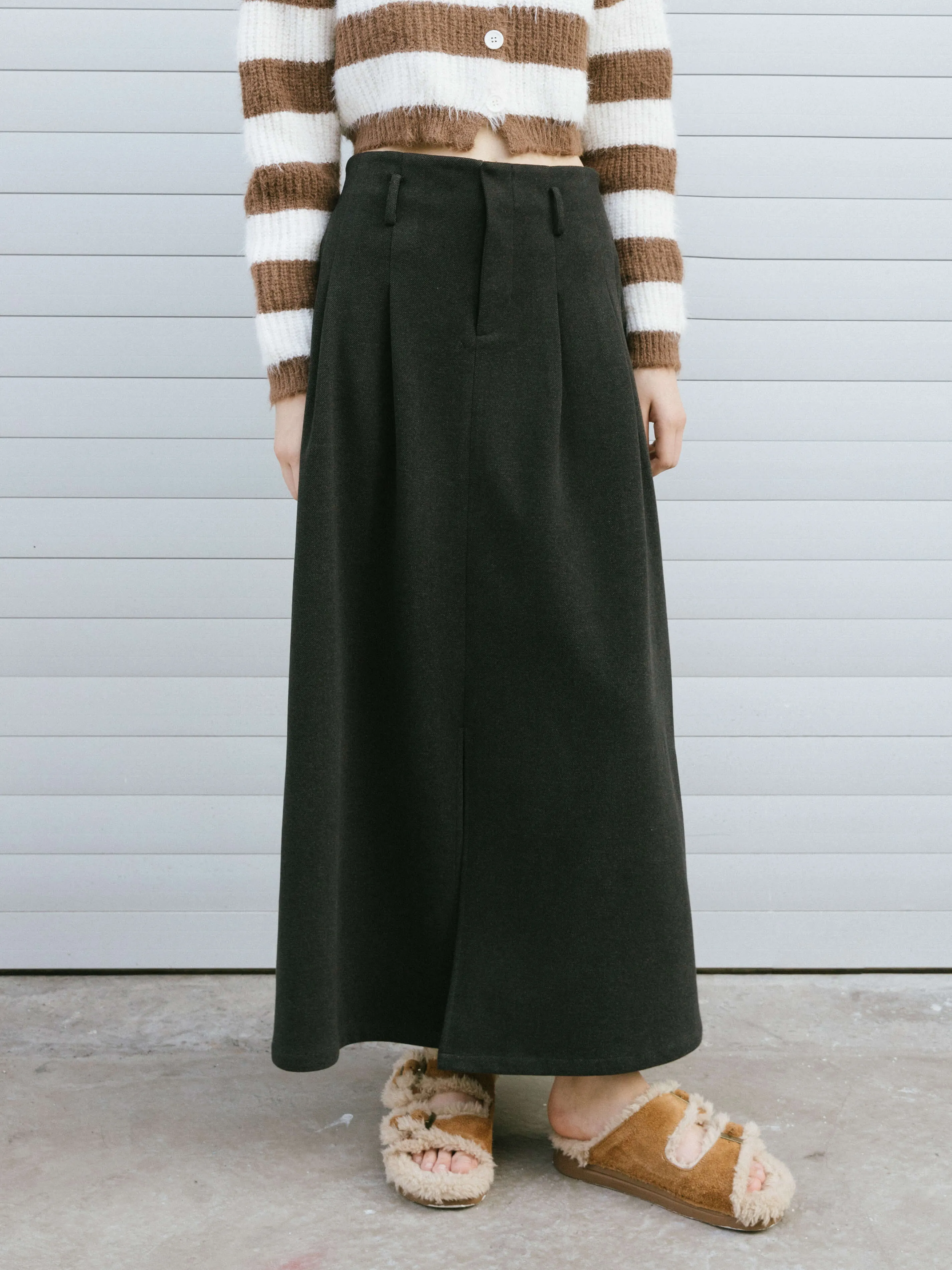 High Waist A-line Straight Long Skirt