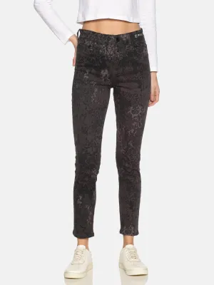 High Waisted Skinny Women Jeans With Abstract Print And Wash All Over