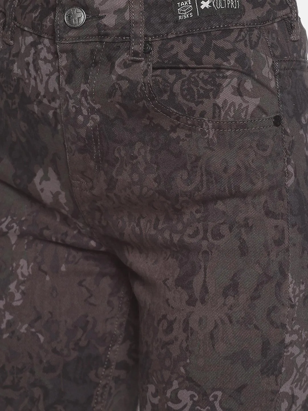 High Waisted Skinny Women Jeans With Abstract Print And Wash All Over