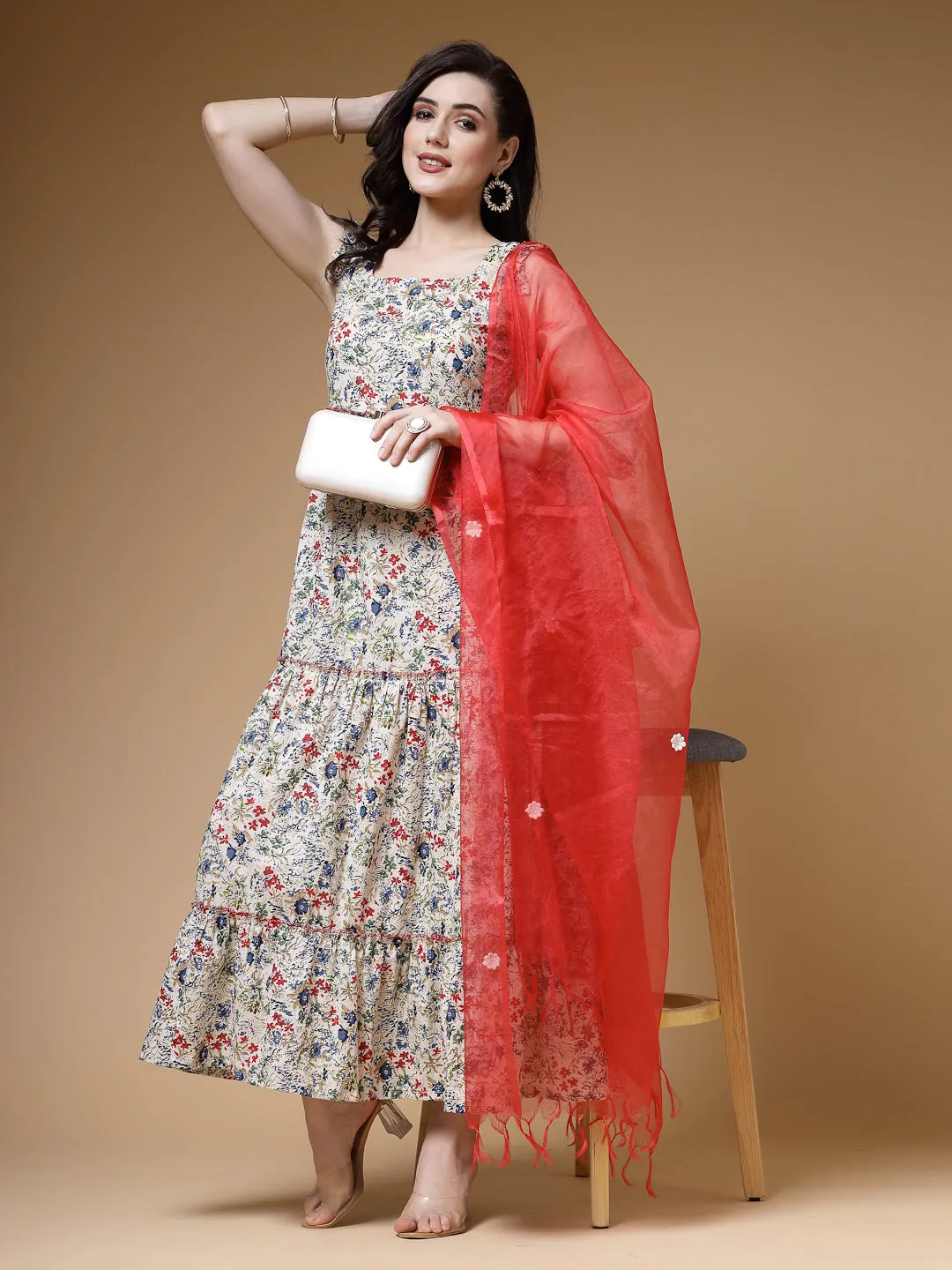 Indibelle Ditsy Print Cotton Maxi Set (Off White)