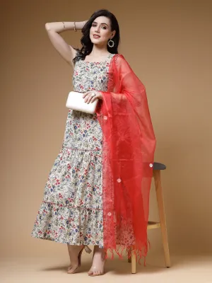 Indibelle Ditsy Print Cotton Maxi Set (Off White)