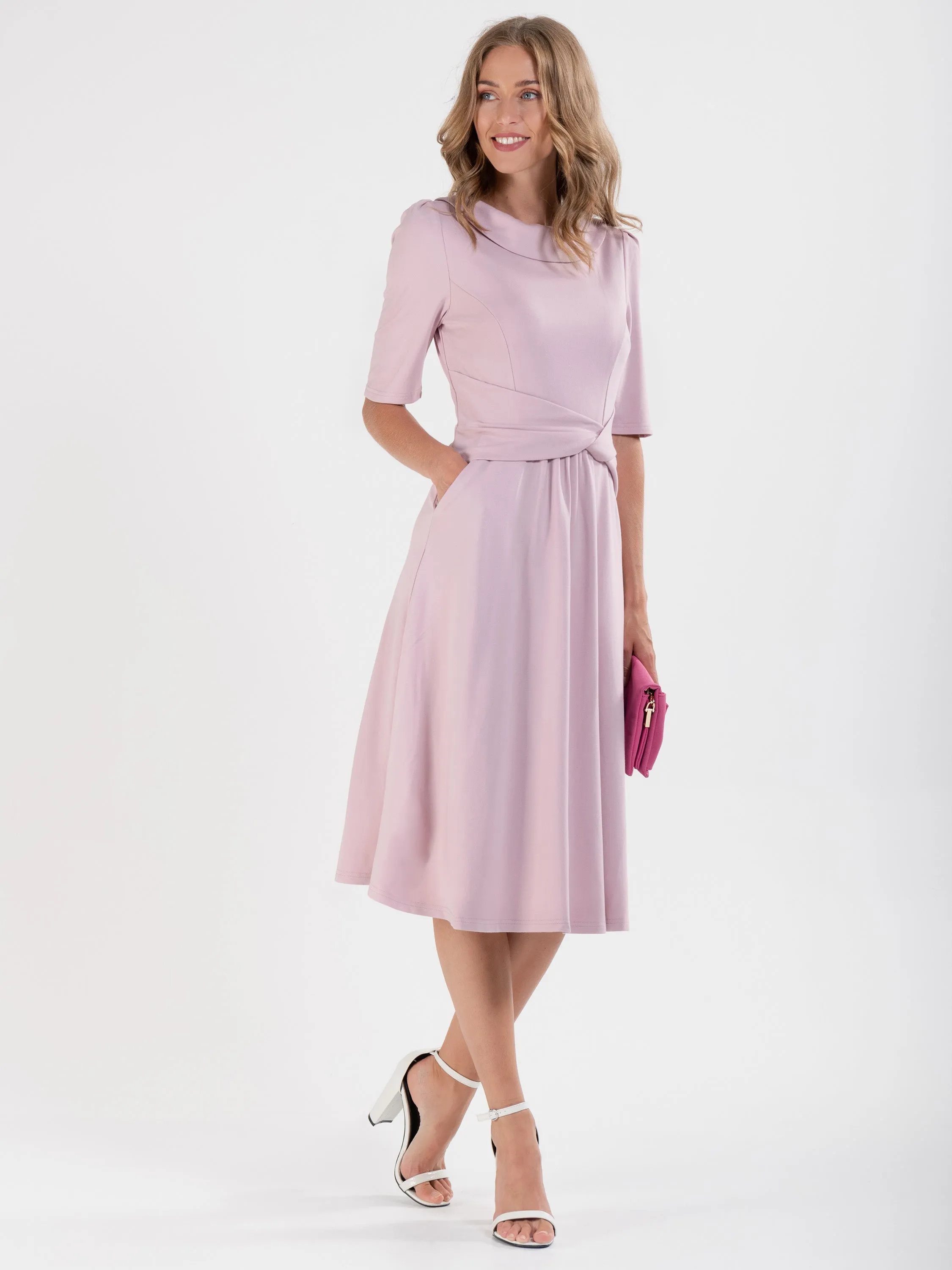 Jolie Moi Fold Over Fit and Flare Midi Dress, Heather