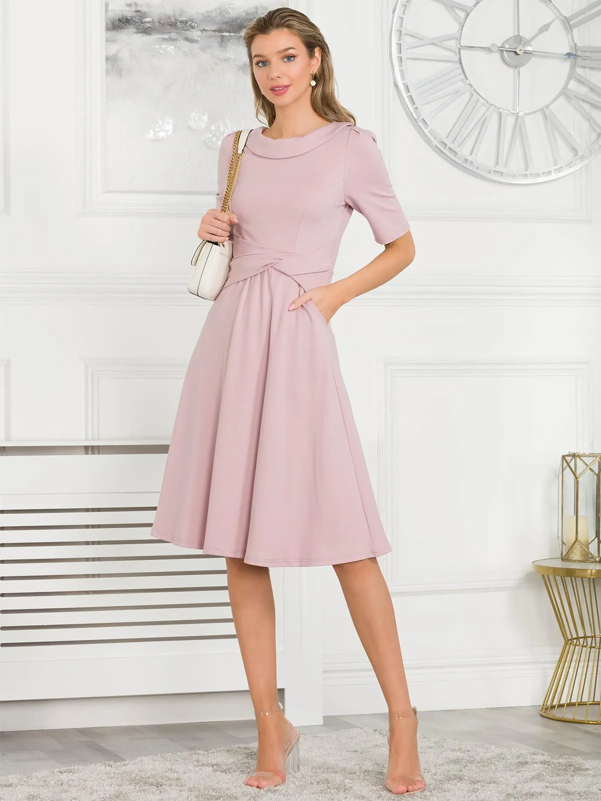 Jolie Moi Fold Over Fit and Flare Midi Dress, Heather
